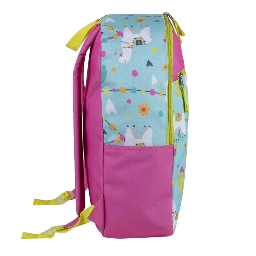 Trailmaker Girls' LLAMA Print Backpack Adjustable Padded Straps Pink Blue 17 in